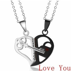 Stainless Steel Puzzle Heart Key Pendant Necklace Couple Jewelry
